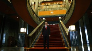 Turkey's President Tayyip Erdogan poses after an official ceremony to mark Republic Day at the new Presidential Palace in Ankar